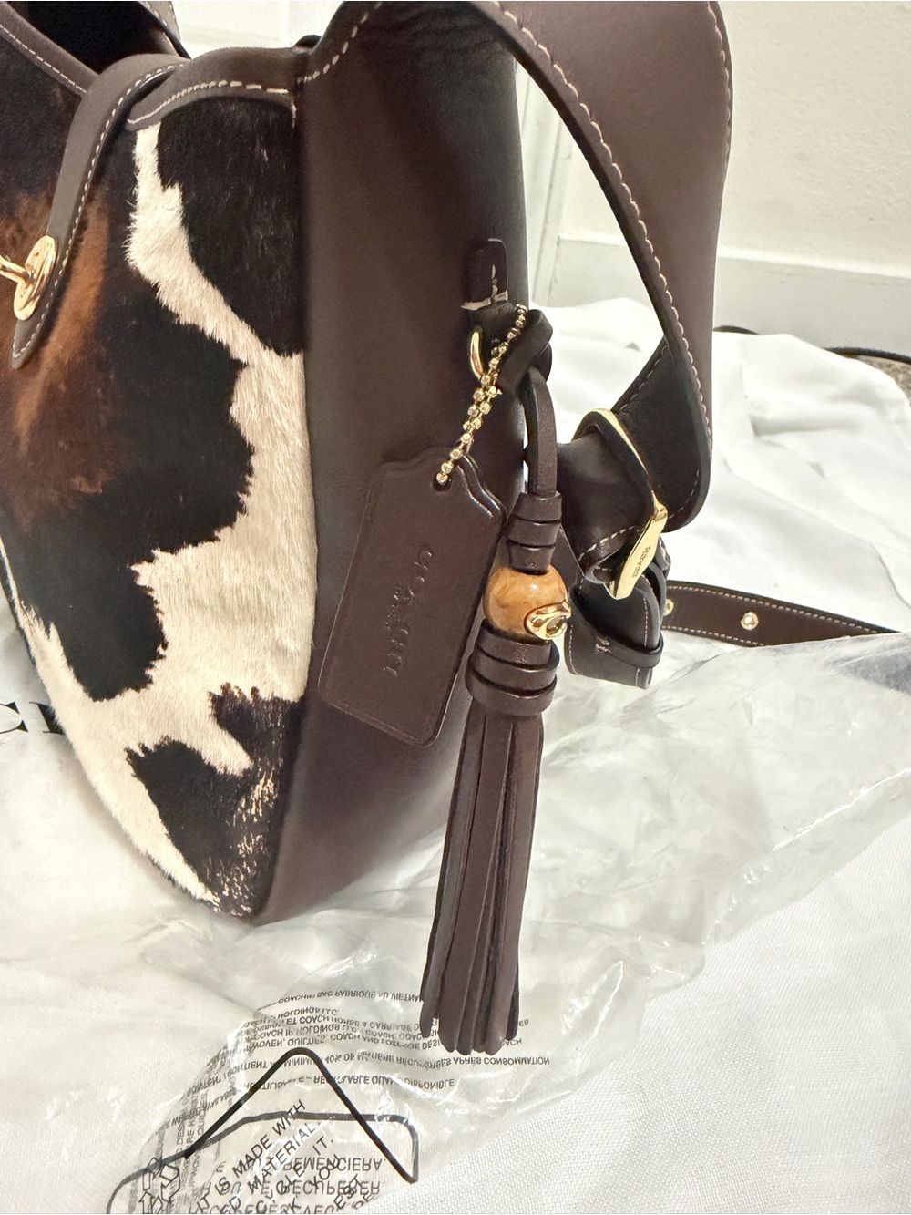 Coach Hadley Brown Black and White Cow Hair Leather Crossbody Bag - Picture 3 of 10